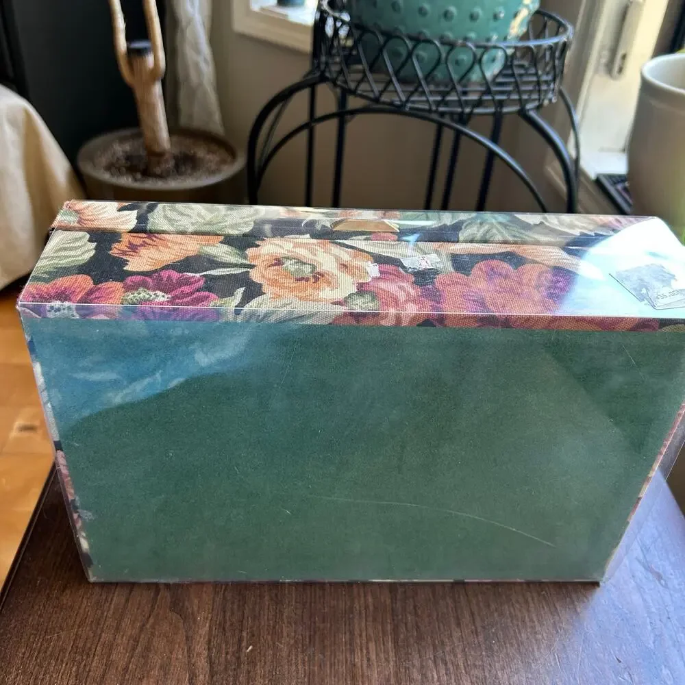 New! Mele Vintage Jewelry Box Pink Floral Fabric covered